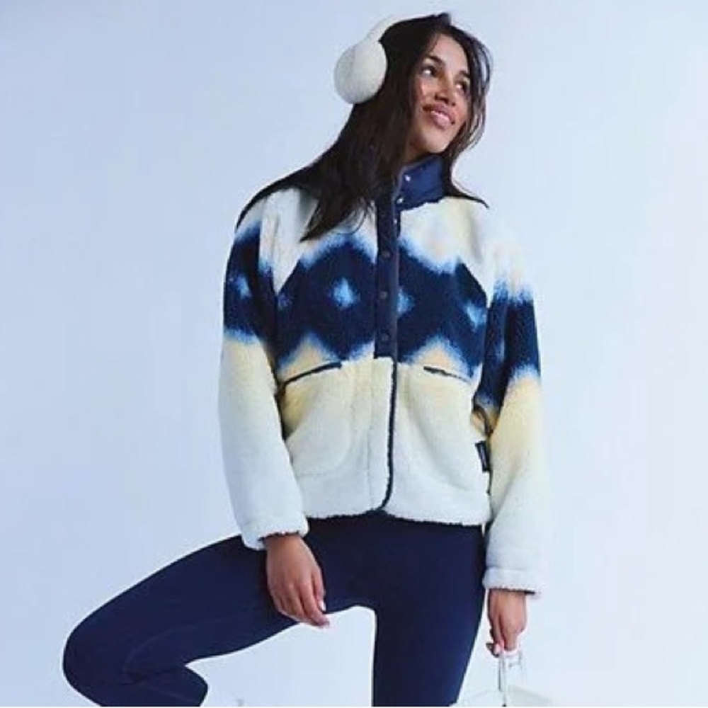 Free People Hit The Slopes‎ Fleece Jacket Small Soft Glow Sun Combo Sherpa